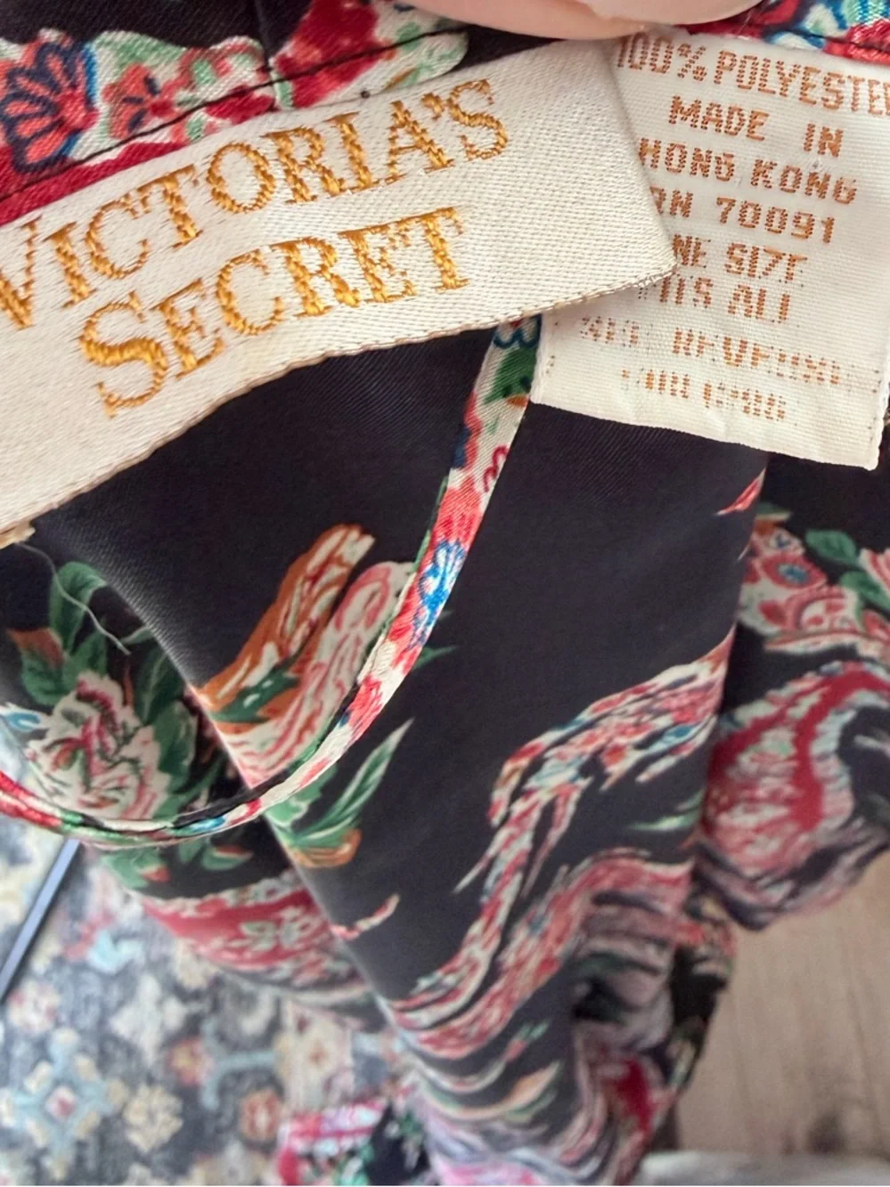 Vintage Victoria's Secret Black Paisley Floral Kimono OS - Picture 3 of 7